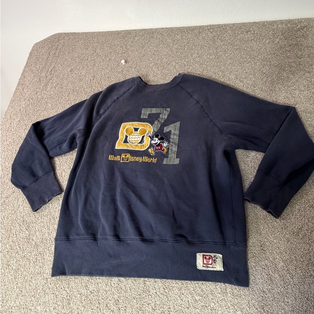 Disney Parks Sweatshirt Mens Large Blue Fleece Walt Disney World 71 Mickey Mouse